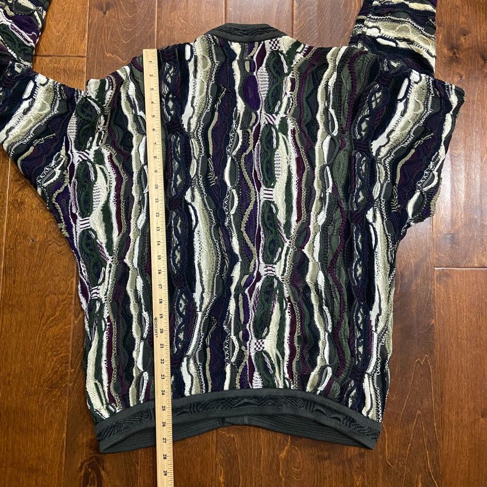Coogi Australia Vintage 3D Chunky Knit Green Purple Cardigan Sweater Size M - Picture 8 of 9